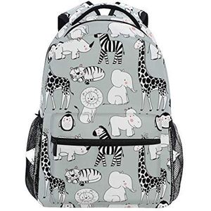 Jeansame Rugzak School Tas Laptop Reistassen voor Kids Jongens Meisjes Vrouwen Mannen Zwart Grijs Giraffe Olifant Tijger Zebra