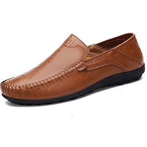 Lapens Casual platte loafers voor heren, modieuze instappers, autorij-schoenen, Rood Bruin, 40.5 EU