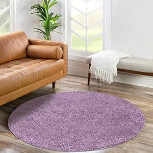 carpet city city Shaggy hoogpolig tapijt - rond - paars - langpolig woonkamertapijt - effen modern - pluizig zachte tapijten slaapkamer decoratie 120 x 120 cm rond