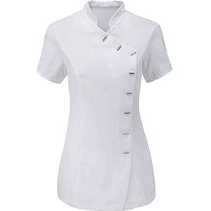 FASHION 7STAR Womens Cross Body Beauty Tuniek Top Kappers Spa Massage Therapeut Gezondheid Werk Nail Salon Uniform, Wit, 12