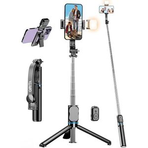107CM Selfie Stick met vullend licht, 4-in-1 uitschuifbare telefoon statief met afneembare afstandsbediening, Selfie Pole mobiele telefoon houder voor iPhone en Android, Vlog, Live Streaming