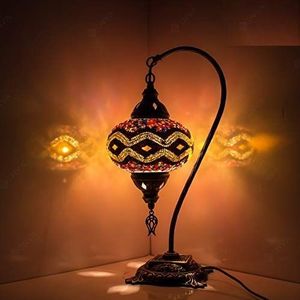 Turkse mozaïek tafellamp, prachtige Marokkaanse stijl, unieke Globe lampenkap, Zwaan hals serie (oneindige regenboog)