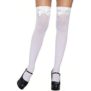 1 paar kniekousen, witte kousen met strik voor dames, hoge rekbare sokken, Halloween-kostuum, carnaval, avond, Valentijnscadeau, eenheidsmaat