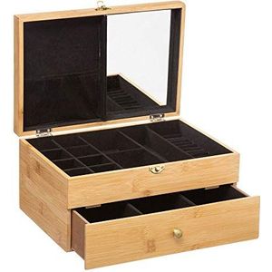 Decopatent Luxe Juwelendoos - Spiegel 26 Vakken en Lade - Bamboe houten - Sieradenhouder - Bijouterie Kist - Sieradendoos Dames