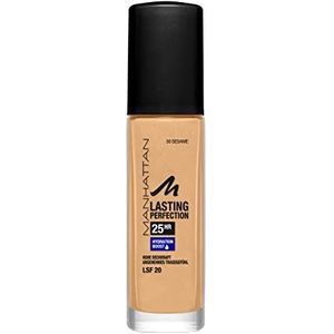 Manhattan Lasting Perfection Sesame 50 25 uur make-up, hydraterende foundation, langdurig, hoge dekking, voor een onberispelijke teint, 30 ml