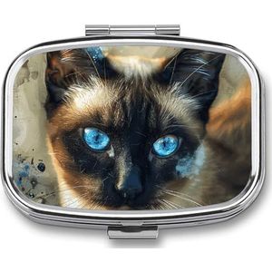 Siamese Cat Art pillendoos reispillenorganizer 2 compartimenten wekelijkse pillenetui met spiegel voor een dag medicijncontainer medicijnorganizer voor portemonnee, zak of portemonnee