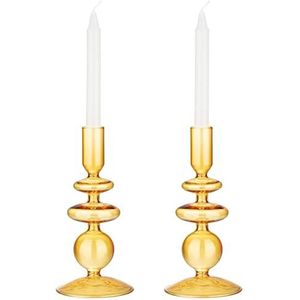 Kaarsenhouders - Set van 2 - Oranje - Glas - 18cm