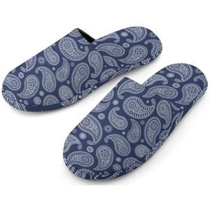 Blauwe Paisley Bandana Volledige Print Heren Slippers Warme Anti-Slip Rubber Zool Huis Schoenen Voor Indoor Hotel