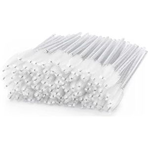 100 stuks mascara toverstokken, kristallen borstel voor wimperverlengingen, spooly wimper wenkbrauw wimper toverstaf applicator make-up kits (wit)