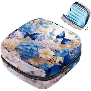 MUOOUM Hortensia's en madeliefjes bloemen vlinders maandverband opbergtas menstruatie pad tas draagbare menstruatie cup zakje met rits voor tienermeisjes vrouwen dames