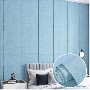 WZYHY Peel and Stick behang, zelfklevend en verwijderbaar linnen contactpapier, 6 mm gestoffeerde achtergronddoek voor slaapkamer woonkamer (kleur: blauw, maat: 0,65 x 2,8 m-6 rol)