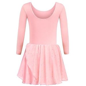 Trudge Balletkleding voor meisjes, balletjurk voor kinderen, lange mouwen, katoen, balletpak, dansjurk, dansbody, met rok, tutu, A roze, 160/10-11 jaar