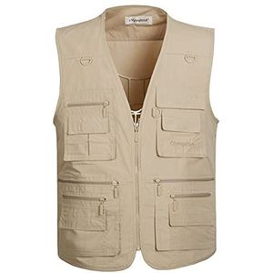 Mens Outdoor Casual Vest, Hwalleum mannen Zomer Lichtgewicht Multi-pockets Vest Mannen Ademend Sneldrogende Multifunctionele Plus Size Outdoor Gilets voor Werk Reizen Vissen Jacht Fotografie Camping - bruin - XL