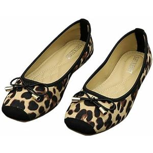 Womens platte schoenen luipaardprint casual kantoor werkpompen slip op instappers bruin, BRON, 41 EU