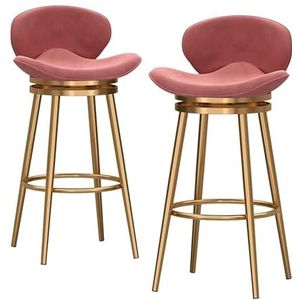 JAVYPPT Keukenbarkrukken, draaibare barkrukken set van 2, barkrukken met lage rug, toonhoogte barstoelen voor keukeneiland thuis pub, fluwelen stoel, gouden metalen poten (roze, hoogte 75 cm)