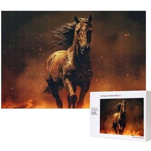 Flame Horse Puzzels, 300 stuks, houten legpuzzels, gepersonaliseerde fotopuzzels, familiegames, kunstwerk, fotopuzzel, uitdagende puzzels voor volwassenen (39,9 x 28 cm)