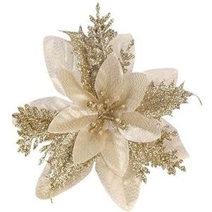 10 stuks 15 cm glitter kerstbloemen kunstmatige kerstster bloem hoofd kerstboom ornament woondecoratie Nieuwjaar (kleur: goud)