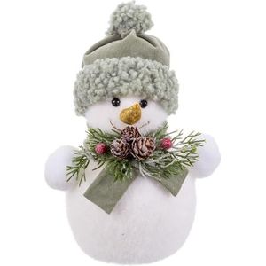 LOLAhome Sneeuwpop met muts en sjaal van stof en wit polyfoam 25 cm