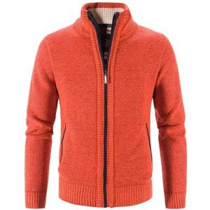 KCLEE Heren Gebreid Vest Dikke Trui Fleece Gevoerde Winter Jas Klassieke Lange Mouw Stand Kraag Jumper Bovenkleding Met Zakken H-oranje M