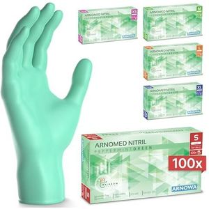 ARNOMED wegwerphandschoenen groen, nitril handschoenen S, wegwerphandschoenen met 100 stuks per doos, poedervrij. Latexvrije rubber handschoenen, verkrijgbaar in XS, S, M, L & XL