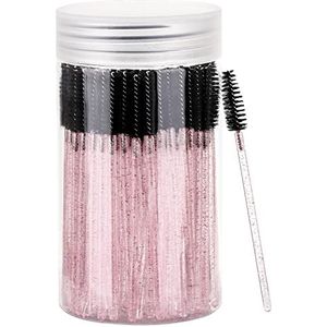 100 stuks wimperborstel, mascara toverstaf make-up applicators kits voor wimperverlengingen, wenkbrauwborstel met container (roze, zwart)