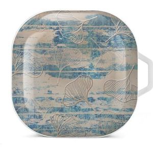 Retro Ginkgo Leaves Oordopjes Hoesje Compatibel met Samsung Hard Shell Beschermhoes Wit-Stijl