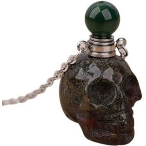 Gemstone Skull Head Perfume Bottle Pendant For Women Hand Carved Crystal Skull Figurine Essential Oil Necklace Gift (Color : Silver_Dragon Blood)