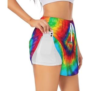 YQxwJL Tie Dye Hippies Print Atletische Hoge Taille Running Shorts voor Vrouwen Sneldrogende Gym Workout Shorts voor Zomer Casual, Wit, M