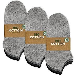 mehrstrumpf 8/12 paar kinderen 100% biologische teelt sneakersokken zonder naad huidvriendelijk katoen (model: Biolivia), 12 paar (multi-grijs), 23-26 EU