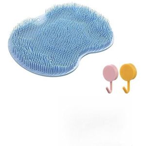 Douchevoet- en rugscrubber, douchevoetscrubbermat, voetrugreinigingsmassagepad, douchevoetscrubbermat met antislipzuignappen, rugexfoliërende badwaspad(Blue)
