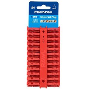 Rawlplug Uno Universele Contract Muurplug 6 mm ROOD | Rawl-pluggen voor gipsplaat, metselwerk, baksteen, beton | Massieve muurplug antirotatiefuncties | Gipsplaatbevestigingen Plug Pack van 96,