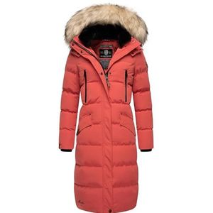 MARIKOO Sneeuwsterntje Winterjas voor dames, warme gewatteerde jas, lang met afneembaar kunstbont en capuchon, XS - XXL, rood (rouge), XL