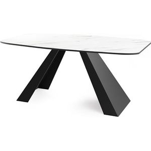 WFL GROUP Eettafel Monte in moderne stijl, rechthoekige tafel, uittrekbaar van 180 cm tot 220 cm, gepoedercoate zwarte metalen poten, 180 x 90 cm (wit marmer, 160 x 80 cm)