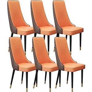 GEIRONV Keuken eetkamerstoelen set van 6, stevige koolstofstalen metalen poten microvezel lederen woonkamer lounge tegenstoelen Eetstoelen (Color : Orange+brown, Size : Golden Feet)