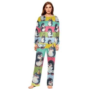 YOUJUNER Pyjama sets voor dames, schattige pinguïns print winter warme nachtkleding zomer loungewear set pyjama nachtkleding set, Meerkleurig, S