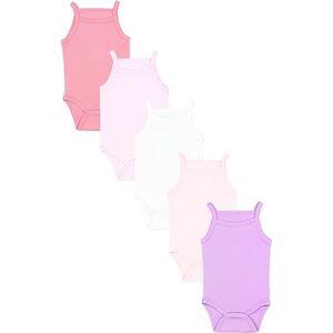 TupTam Baby Meisjes Rompertje Zomer met Spaghetti Bandjes 5 Pack, Paars Roze Poederroze Donkerroze Ecru, 68