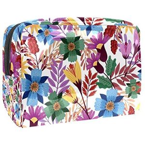 Kleurrijke bloemenprint reismake-uptas voor dames en meisjes, kleine waterdichte make-uptas met ritssluiting en toilettas, Meerkleurig, 18.5x7.5x13cm/7.3x3x5.1in, Modieus