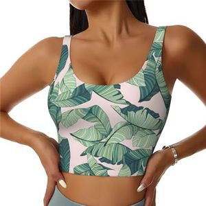 Groene Palmboom Bladeren Roze Print Casual Wear Vrouwen Sport Vest Yoga Vest Workout Vest Voor Vrouwen Lichtgewicht Trendy, Zwart, S