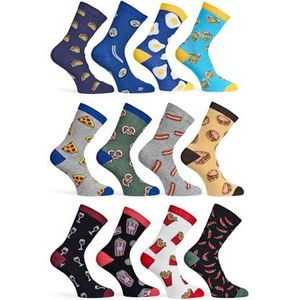 Basic Treasure Happy Socks Grappige sokken, 12 paar, van katoen, kleurrijke sokken met grappige motieven, uniseks, cadeau-idee, 39-42 EU