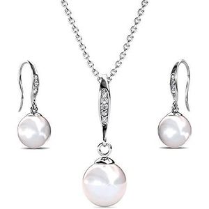 Nagel Jewellery Set hangers en oorbellen Glamour Pearl | 925 sterling zilver | verguld met 18K witgoud | met parel en 5 Swarovski stenen | ketting 40 + 5 cm, Sterling zilver, Parel