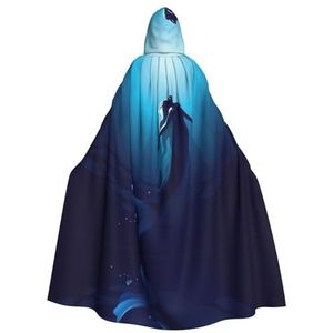 WURTON Blauwe Zeemeermin Print Hooded Mantel Unisex Volwassen Mantel Halloween Kerst Hooded Cape Voor Vrouwen Mannen