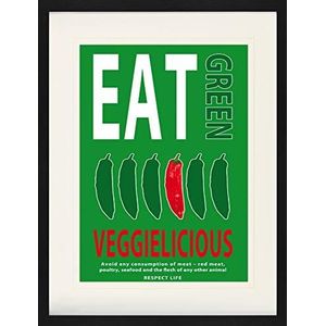 1art1 Culinaire Kunst Poster Veggielicious, Eat Green, Respect Life, Green Ingelijste Foto Met Passepartout | Muur Foto's | In Een Fotolijstje 80x60 cm