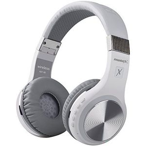 Riwbox XBT-80 Bluetooth-hoofdtelefoon, opvouwbaar, draadloze stereo-hoofdtelefoon, over-ear met microfoon en volumeregeling, met en zonder kabel, voor pc/mobiele telefoon/tv, wit en zilver