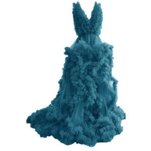 Tule gewaad zwangerschapsjurken voor fotoshoot lange bruiloft bruids zwangere kamerjassen grote maat, Turkoois, 32