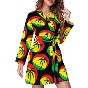 Palm Tree in Jamaica Vrouwen Badjas Sjaal Kraag Loungewear Spa Badjas Lange Mouw Pyjama M