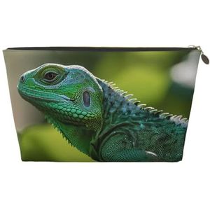 VTCTOASY Make-up tas voor vrouwen groene hagedis reizen cosmetische tas grote capaciteit draagbare make-up organizer tassen PU lederen waterdichte toilettas leuke esthetische rits make-up zakje, Goud,