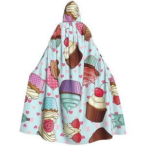 SSIMOO Cupcakepatroon betoverende cape met capuchon voor volwassenen voor Halloween en feestkostuums - modieuze damesgewaden, capes