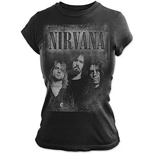 Nirvana T Shirt Faded Faces Band Logo nieuw Officieel Vrouwen Skinny Fit Zwart