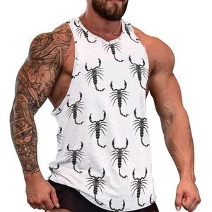 Zwart-wit schorpioen patroon heren tanktop grafische mouwloze bodybuilding T-shirts casual strand T-shirt grappige sportschool spier
