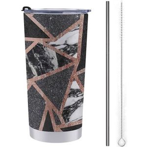 AQRJLPM Rose Gold Marmer Auto Cup Roestvrij Staal 20oz Tumbler met Stro en Deksels Lekvrij Geïsoleerde Roestvrij Staal Reizen Koffie Mok Pobtable voor Koude Warme Dranken Camping